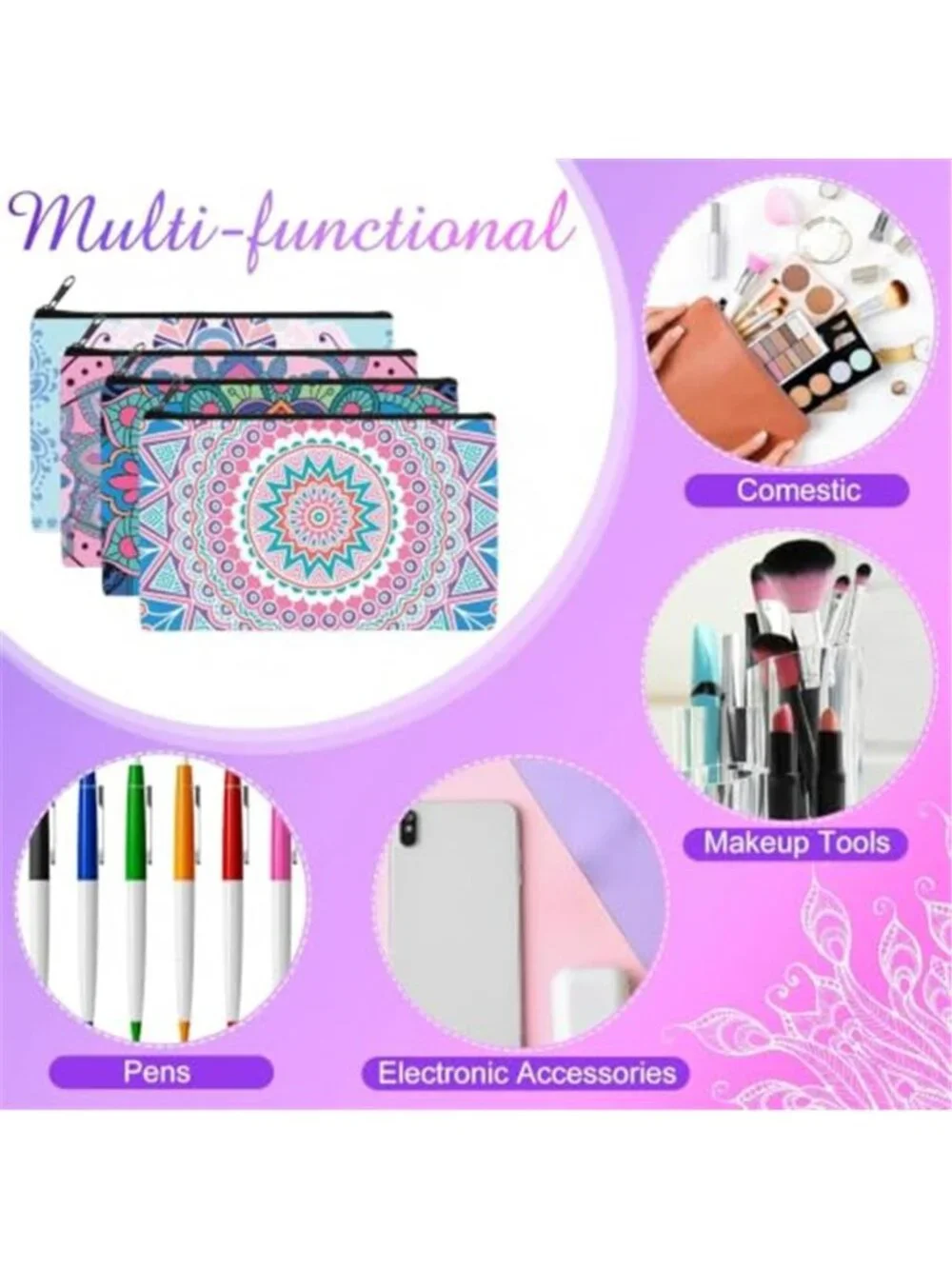 20 Pack Mandala Makeup Bags Cosmetic Pouch Travel Toiletry Organizer Zipper Bag